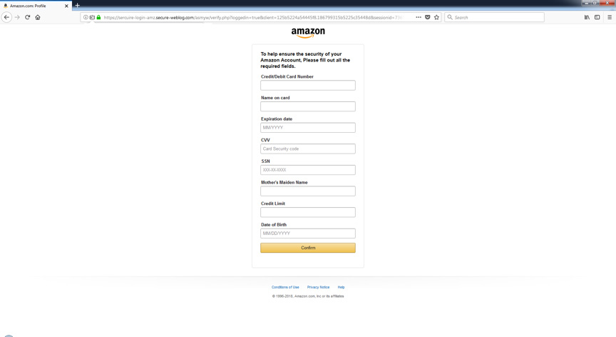 Phishing-Versuch eines Amazon-Imitats