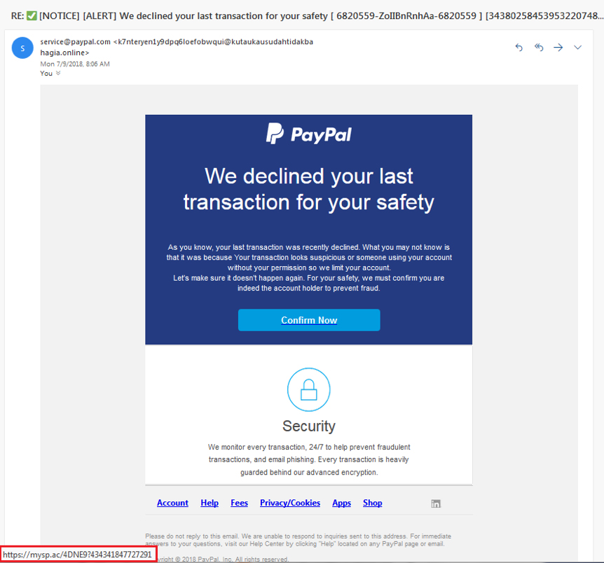 Phishing-Versuch eines PayPal-Imitats